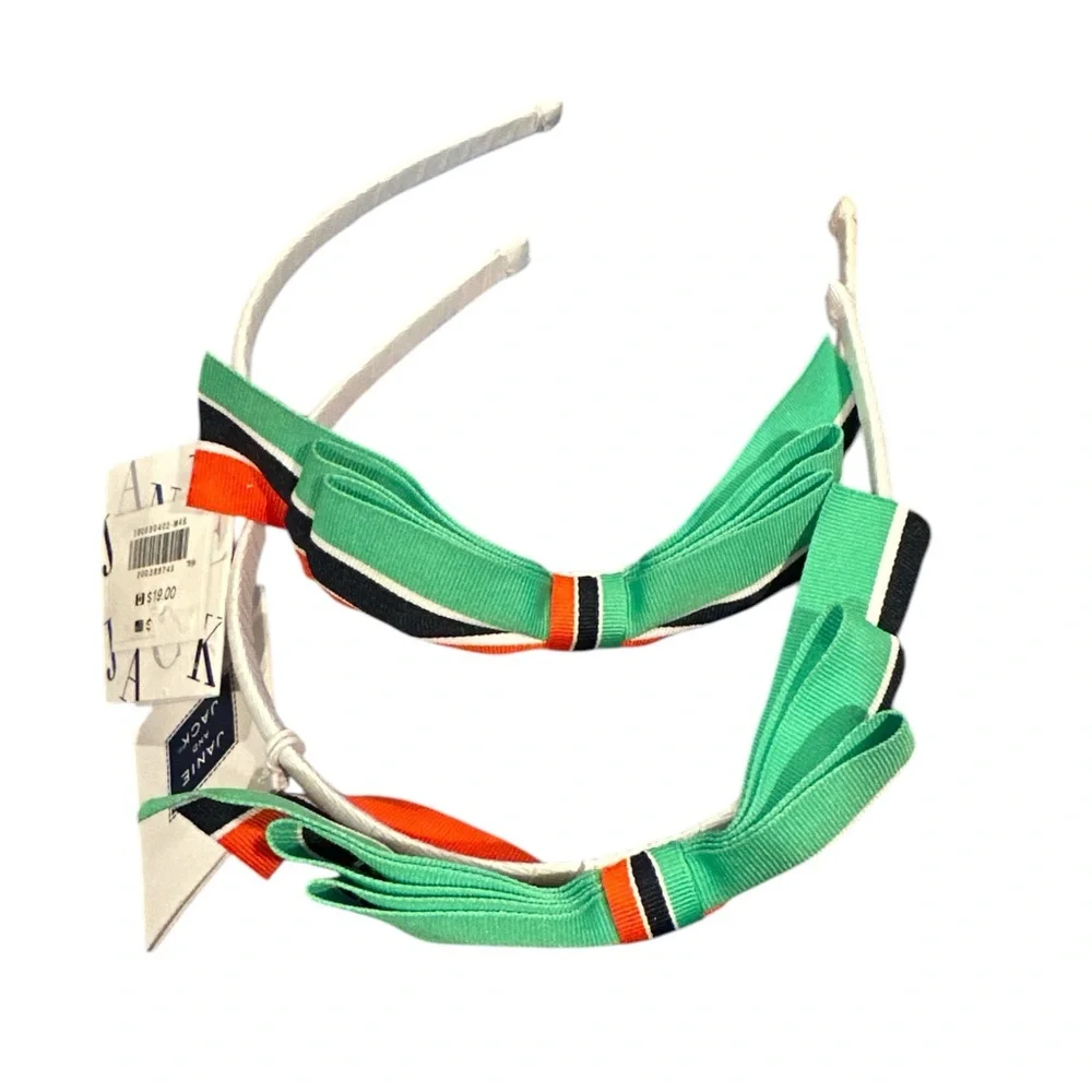 JANIE AND JACK STRIPED GREEN BLUE ORANGE BOW WIRED HEADBAND